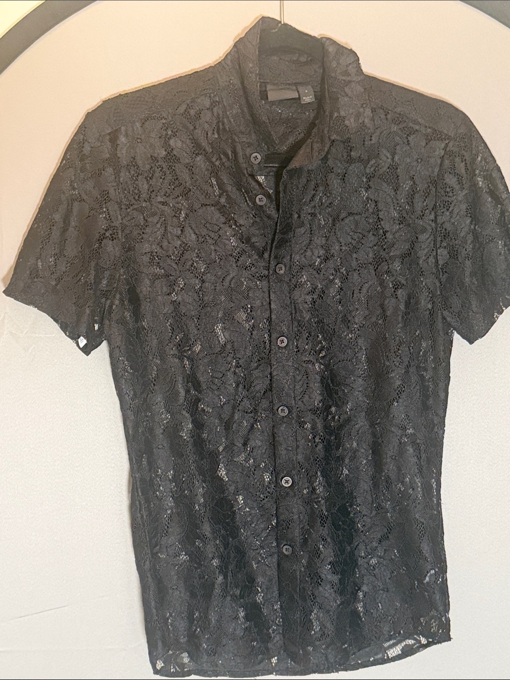 ASOS Black Lace Short Sleeve Button-Down Shirt
